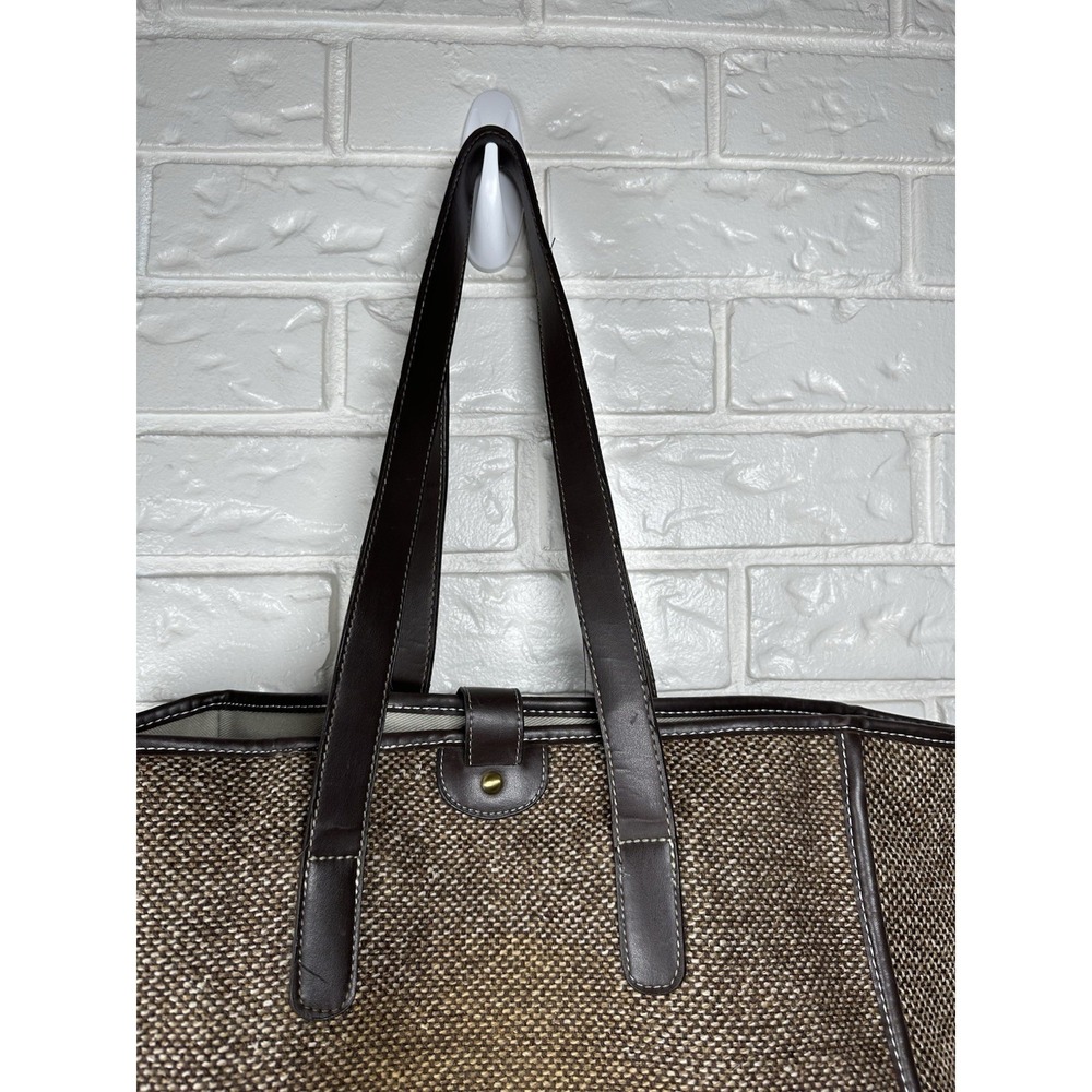 IZOD Brown Tweed Tote Bag Faux Leather Trim‎ Large Shoulder Bag - Picture 10 of 10